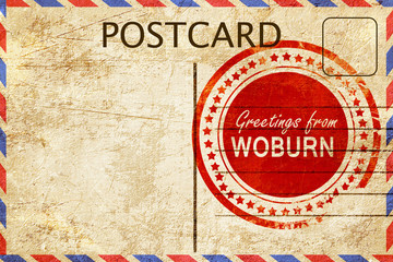 woburn stamp on a vintage, old postcard