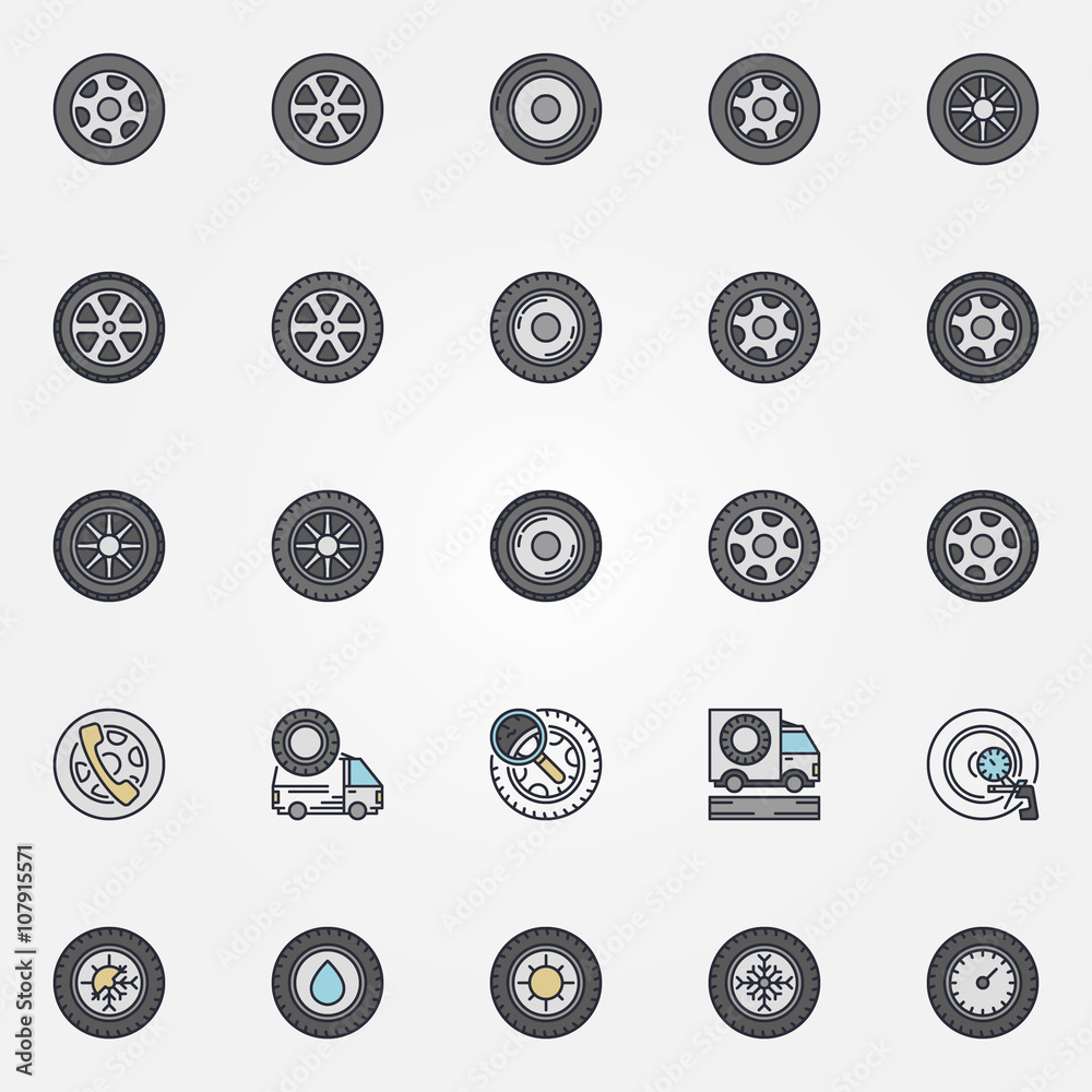 Wall mural car wheel icons set