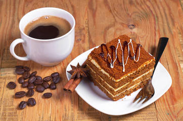 Honey cake and coffee