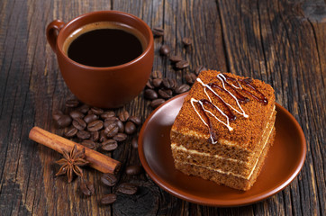Coffee cup and cake