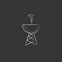 Radar satellite dish. Drawn in chalk icon.