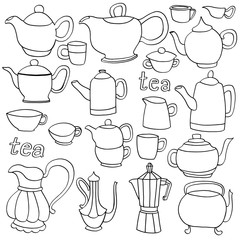 Sketches of tea and coffee objects