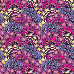 Abstract decorative seamless pattern with hand drawn floral elem