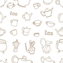 Seamless pattern of tea and coffee objects