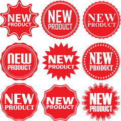 New product signs set, new product sticker set, vector illustration