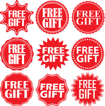 Free gift red label. Free gift red sign. Free gift red banner. V