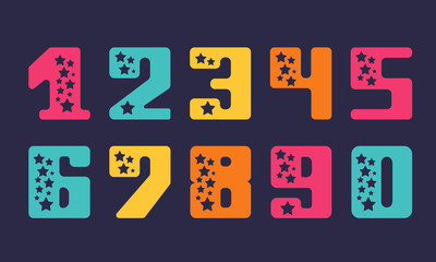 Set of numbers with stars for design and decoration