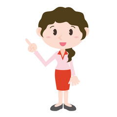young woman cartoon character pointing hand sign clip art