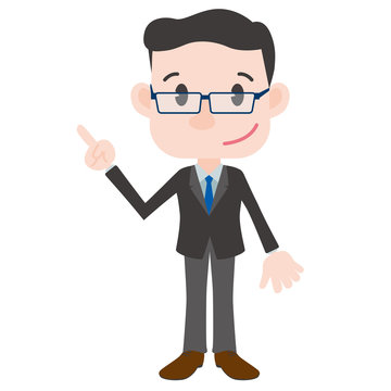 middle aged business person cartoon character pointing hand sign clip art
