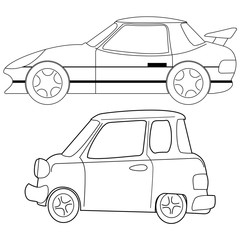 sport car and micro car in cartoon style