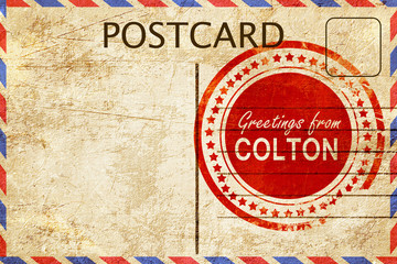 colton stamp on a vintage, old postcard