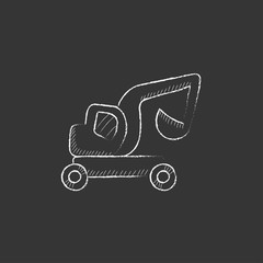 Excavator truck. Drawn in chalk icon.