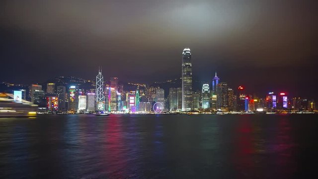 Light show in Hong Kong. Victoria Harbour and Hong Kong Central. Timelapse 4k
