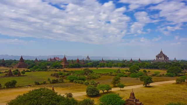 Landscape with Temples in Bagan, Myanmar (Burma), timelapse 4k
