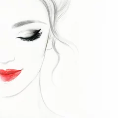 Photo sur Aluminium Visage aquarelle beau visage de femme. maquillage coloré. aquarelle abstraite. illustration de mode