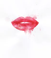 Papier Peint photo Visage aquarelle Les lèvres des femmes. Illustration de mode peinte à la main