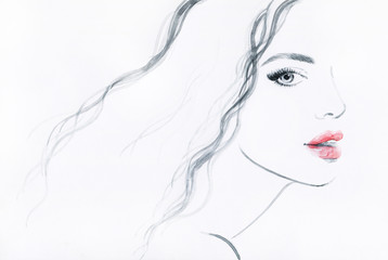 Fototapeta premium beautiful woman face. colorful makeup . abstract watercolor. fashion illustration