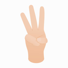 Hand showing number three icon, isometric 3d style