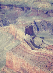 Retro toned close up picture of rock formations in the Grand Canyon National Park, one of the top tourist destinations in the United States.