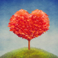 Obrazy  Drzewo miłości w polu, tło walentynki, ilustracja sztuki