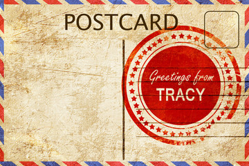 tracy stamp on a vintage, old postcard
