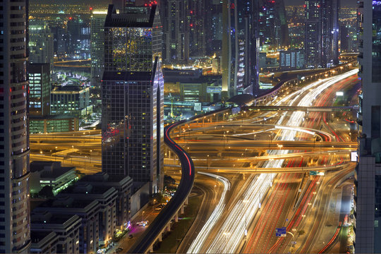 Dubai Downtown Rush Hour Aerial View