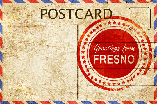 fresno stamp on a vintage, old postcard