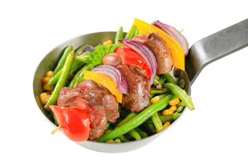 Liver skewer with green beans