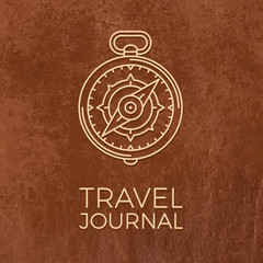 Retro thin line travel illustration. Outline vintage journey symbol. Simple mono linear tour logo. Stroke vector expedition concept on leather texture background