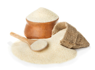 Bowl of semolina isolated on white