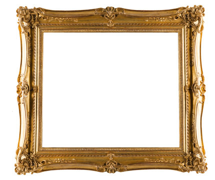 golden decorative frame for painting isolated on white 