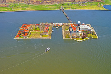 Aerial view from helicopter on Ellis Island