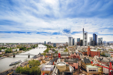 Panoramic view on Frankfurt skyline and Romerberg City Hall Square