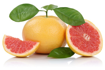 Grapefruit Grapefruits Frucht mit Blätter geschnitten Freistell