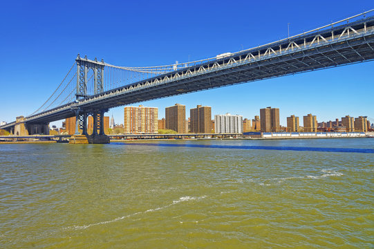 Panoramic view on Manhattan bridge over East River