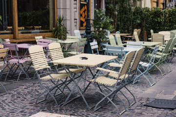 Bucharest, Romania - September 19, 2015: Outdoor restaurant in Bucharest historic center.