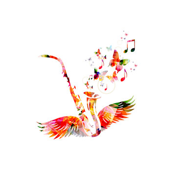Colorful saxophone with wings