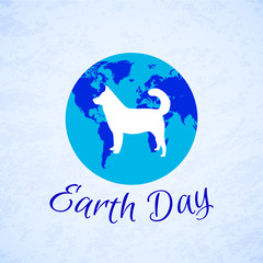 Silhouette of a Dog over planet Earth. Earth Day