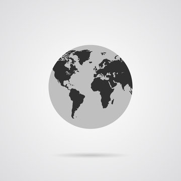 Gray Globe Icon with Dark Gray Continents