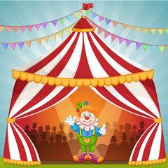 Cartoon clowns in circus tent