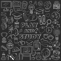 Back to School doodle set. Linear icons