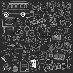 Back to School doodle set. Linear icons