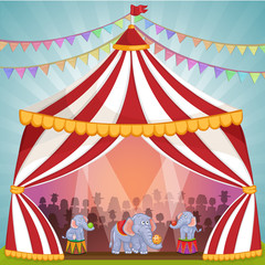 Fototapeta premium Illustration of elephants in Circus playing with ball