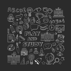 Back to School doodle set. Linear icons