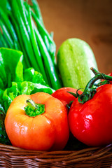 Fresh vegetables in weaved basket