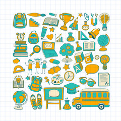 Back to School doodle set. Linear icons