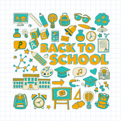 Back to School doodle set. Linear icons
