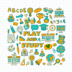 Back to School doodle set. Linear icons