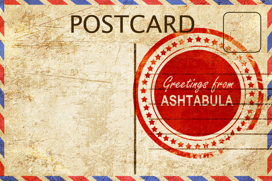 ashtabula stamp on a vintage, old postcard