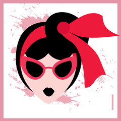 Retro style girl wearing glasses in frame.